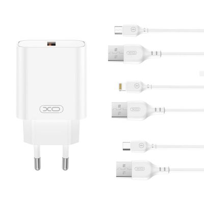 XO wall charger CE33 QC 18W 1x USB white + cable microUSB