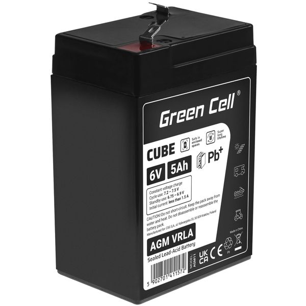 AGM6V5AH-J Green Cell CUBE AGM IP54 6V 5Ah VRLA gélová batéria s hlbokým cyklom pre detské hračky a