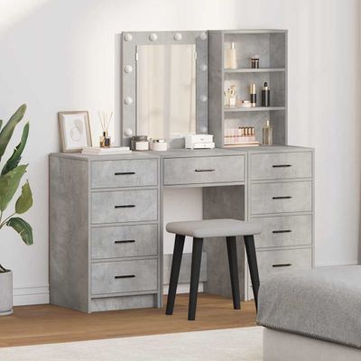 vidaXL Toaletný stolík so zásuvkou 3 pcs Sivá Kompozitné drevo