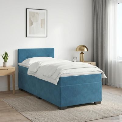 vidaXL Posteľ s boxspringom a matracom a LED Modrá 90 x 200 cm Zamat