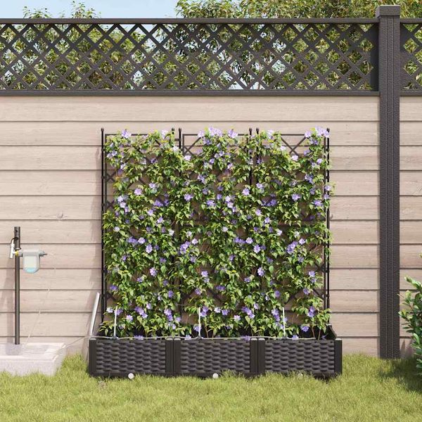 vidaXL Záhradný kvetináč 3 pcs Čierny 120 x 40 x 126 cm Plast