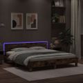 vidaXL Posteľný rám s čelom a LED dymový dub 180x200 cm