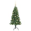 vidaXL Rohový umelý vianočný strom s 150 LED-i Zelená 120 cm PVC a kov