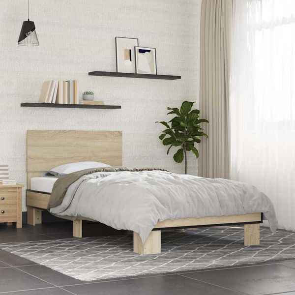vidaXL Posteľný rám dub sonoma 75x190 cm kompozitné drevo a kov