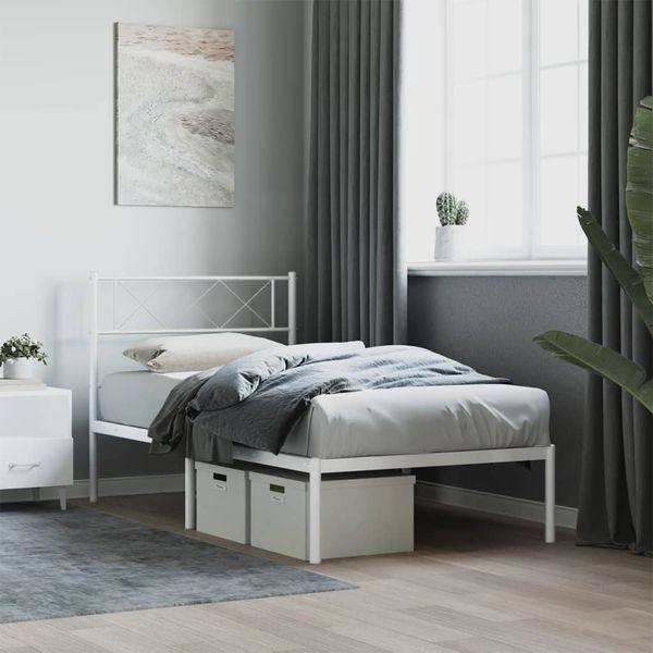 vidaXL Kovový rám postele s čelom biely 107x203 cm