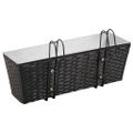 Sada ratanových trapézových kvetináčov pre balkón, 50 cm, 2 ks, čierne