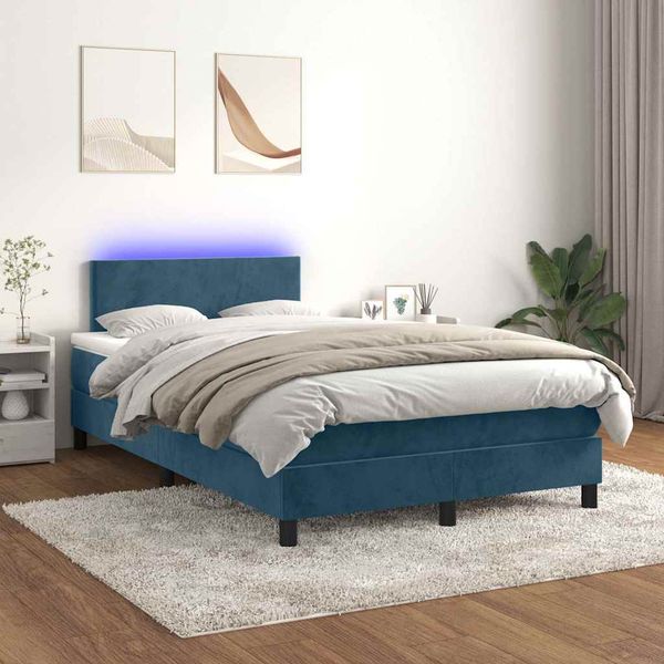 vidaXL Posteľný rám boxsping matrac a LED tmavomodrý 120x200 cm zamat