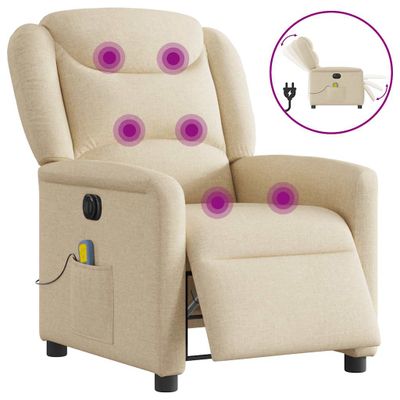 vidaXL Elektrické masážne sklápacie kreslo krémové látka