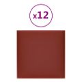 vidaXL Nástenné panely 12 ks vínovo červené 30x30cm umelá koža 1,08 m²