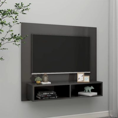 vidaXL Nástenná TV skrinka lesklá sivá 102x23,5x90 cm spracované drevo
