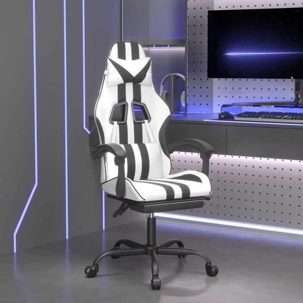vidaXL Herná stolička s podnožkou biela a čierna umelá koža