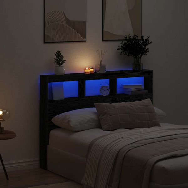vidaXL Skrinka na čelo postele s LED čierna dub 140x17x102 cm