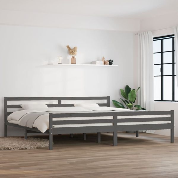vidaXL Posteľný rám, sivý, drevený masív 180x200 cm, Super King