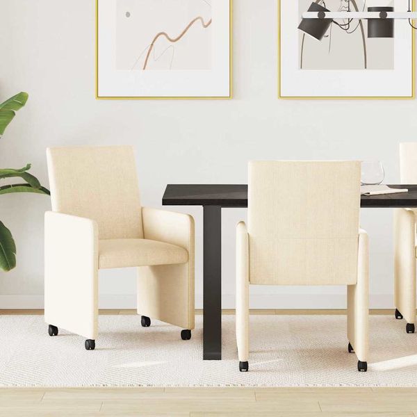 vidaXL Jedálenské stoličky na kolieskach 2 pcs Krémová 57 x 66 x 94 cm