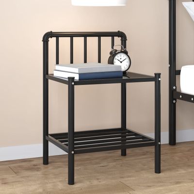 vidaXL Nočný stolík čierny 45x34,5x62,5 cm kov a sklo