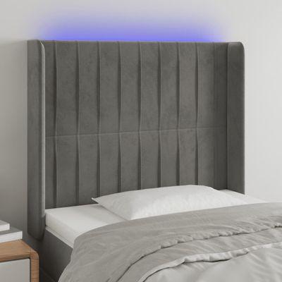 vidaXL Čelo postele s LED bledosivé 83x16x118/128 cm zamat