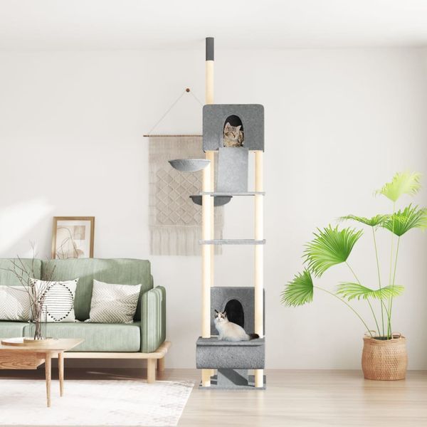 vidaXL Strom pre mačky od podlahy po strop bledosivý 277-303 cm