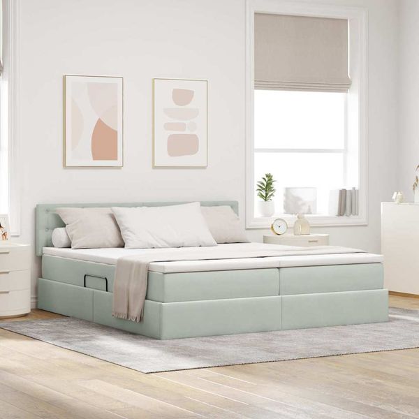 vidaXL Úložná posteľ s matracmi s úložiskom Svetlosivá 100 x 200 cm