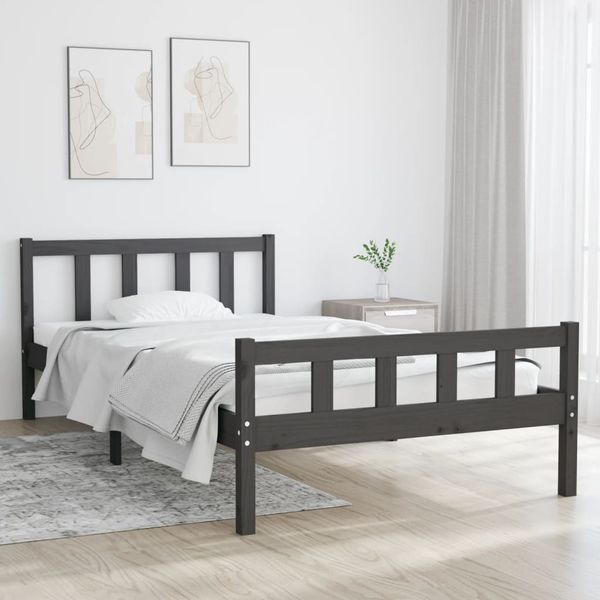 vidaXL Posteľný rám sivý masívne drevo 100x200 cm