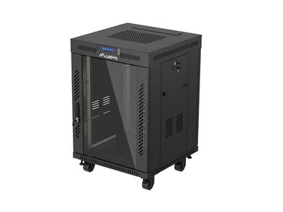 19'' Voľne stojúca racková skriňa 15u/600x600 (flat pack) s presklenými dverami lcd čierna lanberg V2