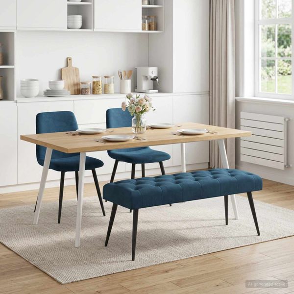 vidaXL Lavica s gombíkovým prešívaním Modrá 110 x 40 x 46 cm Zamat
