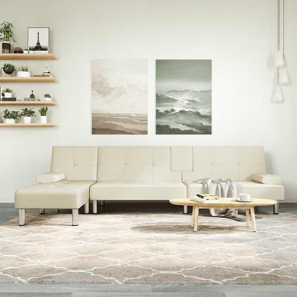 vidaXL Rozkladacia pohovka v tvare L krémová 255x140x70 cm umelá koža