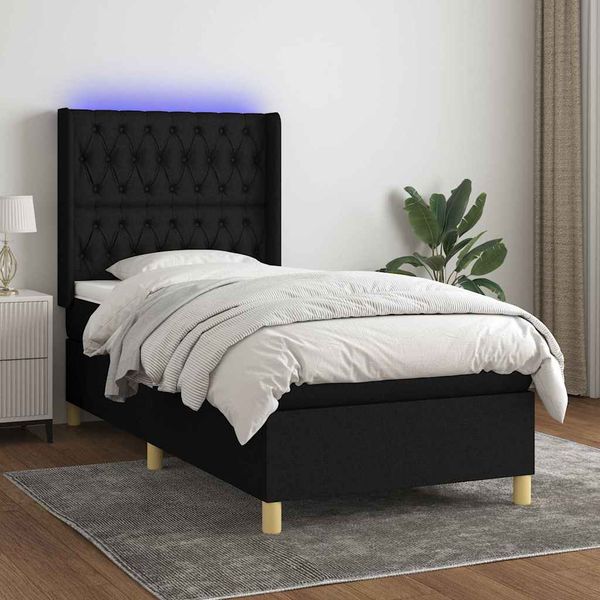 vidaXL Posteľ boxsping s matracom a LED čierna 80x200 cm látka