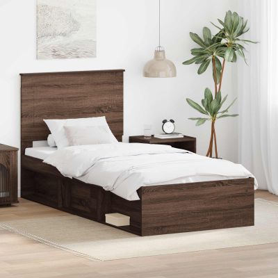 vidaXL Rám postele Hnedý dub 90 x 190 cm Masívne borovicové drevo