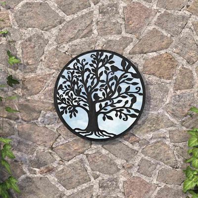 vidaXL Záhradné zrkadlo čierne 40x2,5 cm okrúhle exteriérové železo