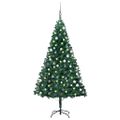 vidaXL Osvetlený umelý vianočný stromček s guľami, zelený 180 cm, PVC