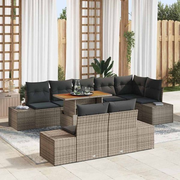 vidaXL Záhradný jedálenský set s vankúšom 9 pcs Sivá a hnedá