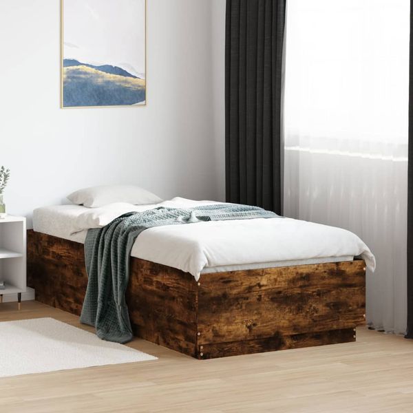 vidaXL Posteľný rám dymový dub 90x190 cm borovicový masív