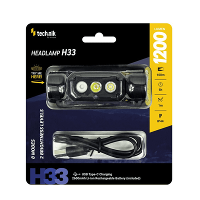 Technik H33 čelovka (+1x18650) SST20 LED + USB-C (1200 lm)