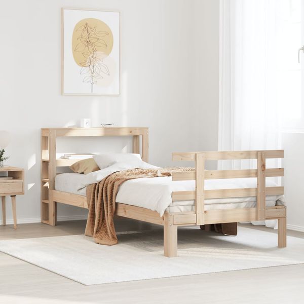 vidaXL Posteľný rám s čelom biely 75x190 cm borovicový masív