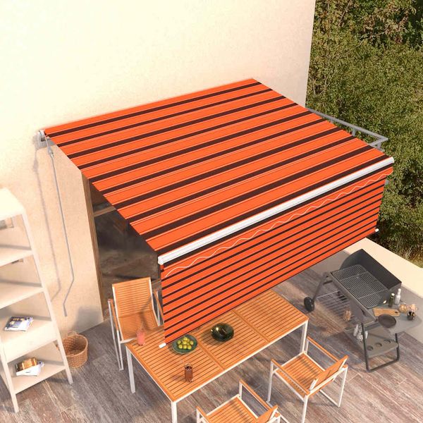 vidaXL Automatická markíza s tienidlom 4x3 m oranžovo-hnedá