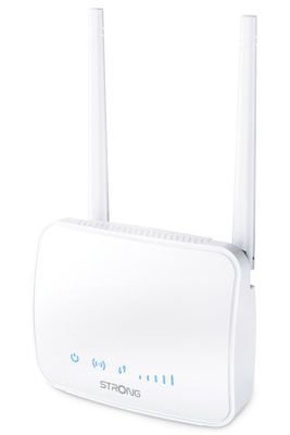 STRONG 4G LTE router 350M/ Wi-Fi standard 802.11b/g/n/ 300 Mbit/s/ 2,4GHz/ 1x LAN/ 1x SIM slot/ 2 odnímateľné antény Router, 4G/LTE, Wi-Fi 802.11b/g/n, 300 Mbit/s, 2,4GHz, 1× LAN, 1× SIM slot, biely