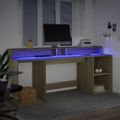 vidaXL Stôl s LED svetlami dub sonoma 200x55x91 cm kompozitné drevo