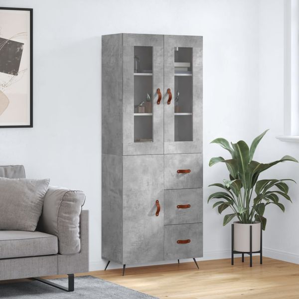 vidaXL Vysoká skrinka betónová sivá 69,5x34x180 cm spracované drevo
