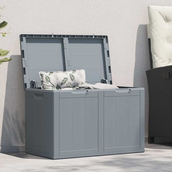vidaXL Záhradný úložný box 180 l, sivý, PP vzhľad dreva