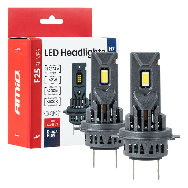 LED žiarovky hlavného svietenia Séria F25 SILVER FULL CANBUS H7/H18 62W 12V 24V AMiO-04704