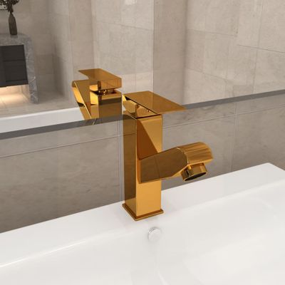 vidaXL Kúpelňová vodovodná batéria s funkciou vyťahovania zlatá 157x172 mm