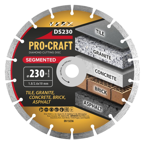 Diamantový rezný kotúč 230 mm PROCRAFT DS230 Segmentovaný