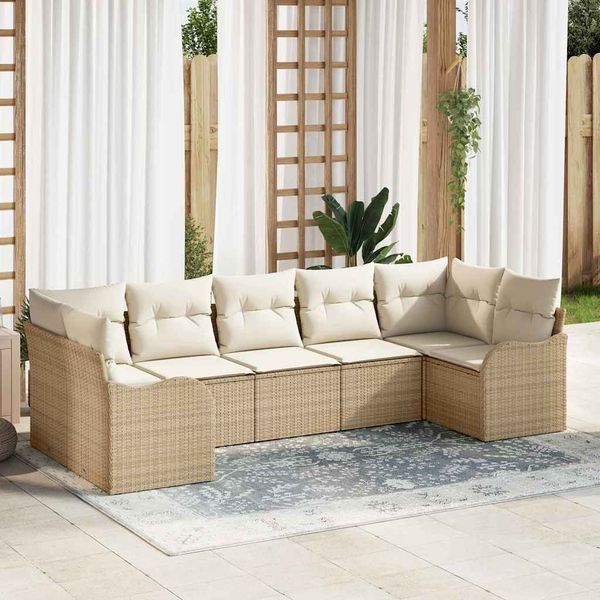 vidaXL Súprava záhradných pohoviek 7 pcs Béžová a biela Poly ratan
