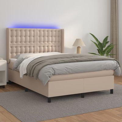 vidaXL Boxspring posteľ matrac a LED kapučínová 140x200 cm umelá koža
