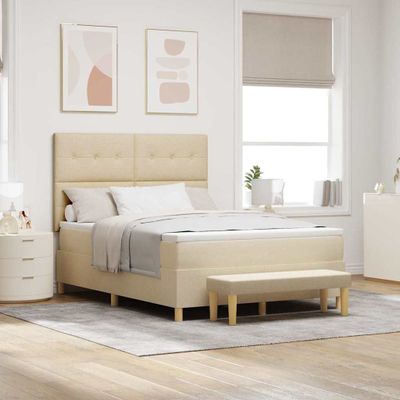 vidaXL Posteľ s pružinovým rámom Krémová 140 x 190 cm látka