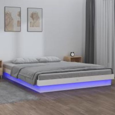 vidaXL Posteľný rám s LED biely 140x200 cm masívne drevo