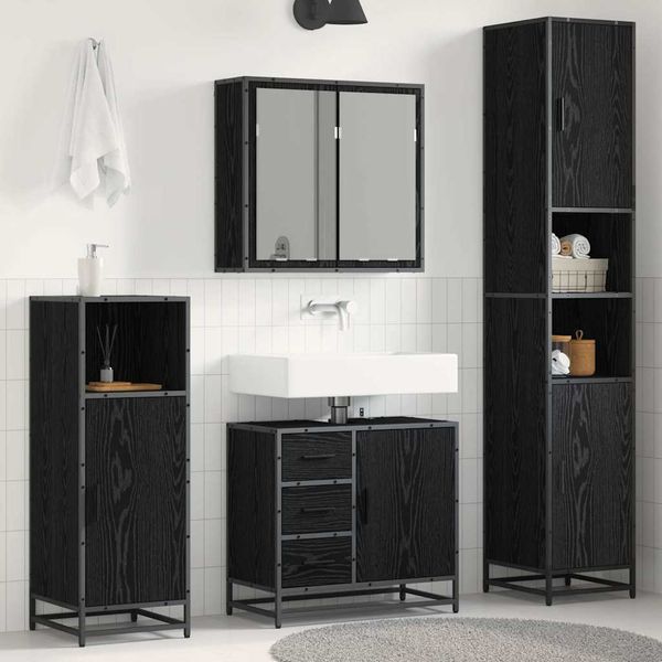 vidaXL Sada kúpeľňového nábytku 4 pcs Čierny dub Kompozitné drevo