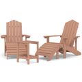 vidaXL Záhradné stoličky Adirondack s podnožkou a stolíkom HDPE hnedé