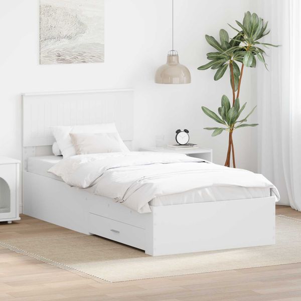 vidaXL Rám postele so zásuvkou Biela 90 x 190 cm Kompozitné drevo