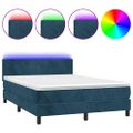 vidaXL Posteľný rám boxsping matrac a LED tmavomodrý 140x190 cm zamat